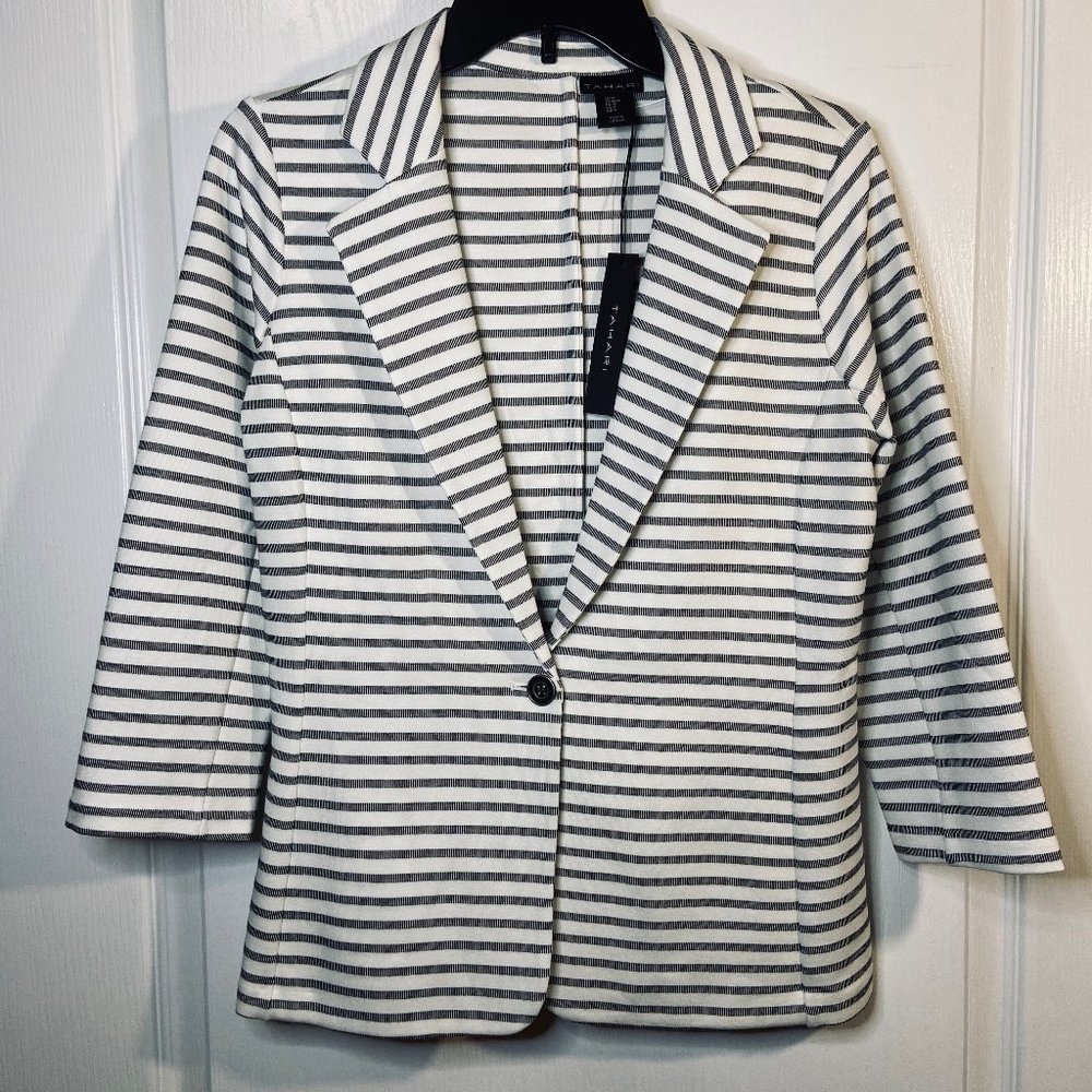 Tahari‎ Black/White stripe, button-front Jacket, Medium